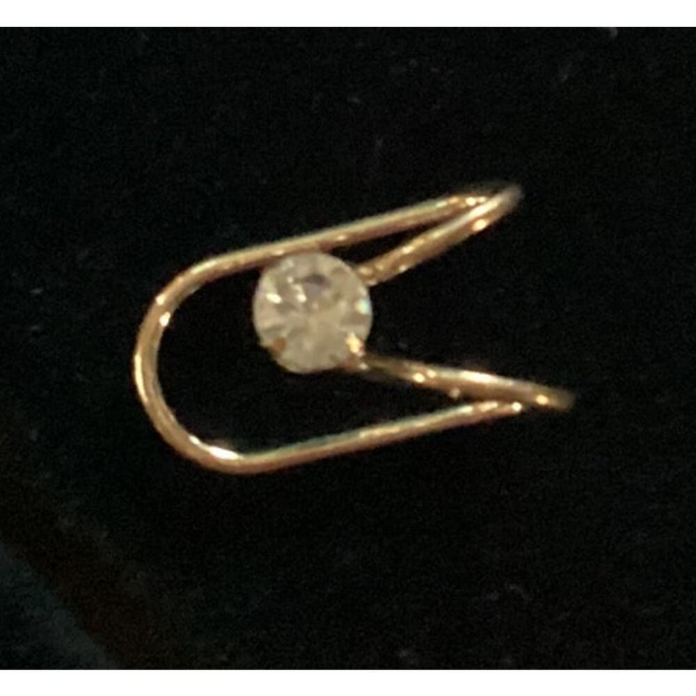 4404 Gold Double Loop Fake Nose Ring Fake Piercing Ear Lobe Lip Rhinestone